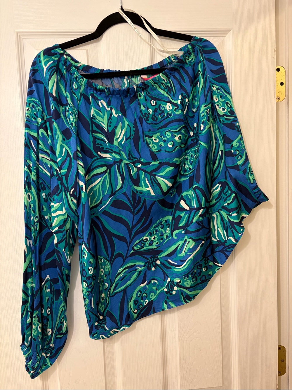 Lilly Pulitzer Blue & Green Off-Shoulder, One-Sleeve Tropical Tunic
